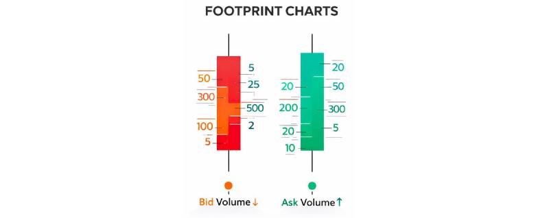 Footprint chart example showing bid vs ask volume inside candlesticks for order flow trading analysis